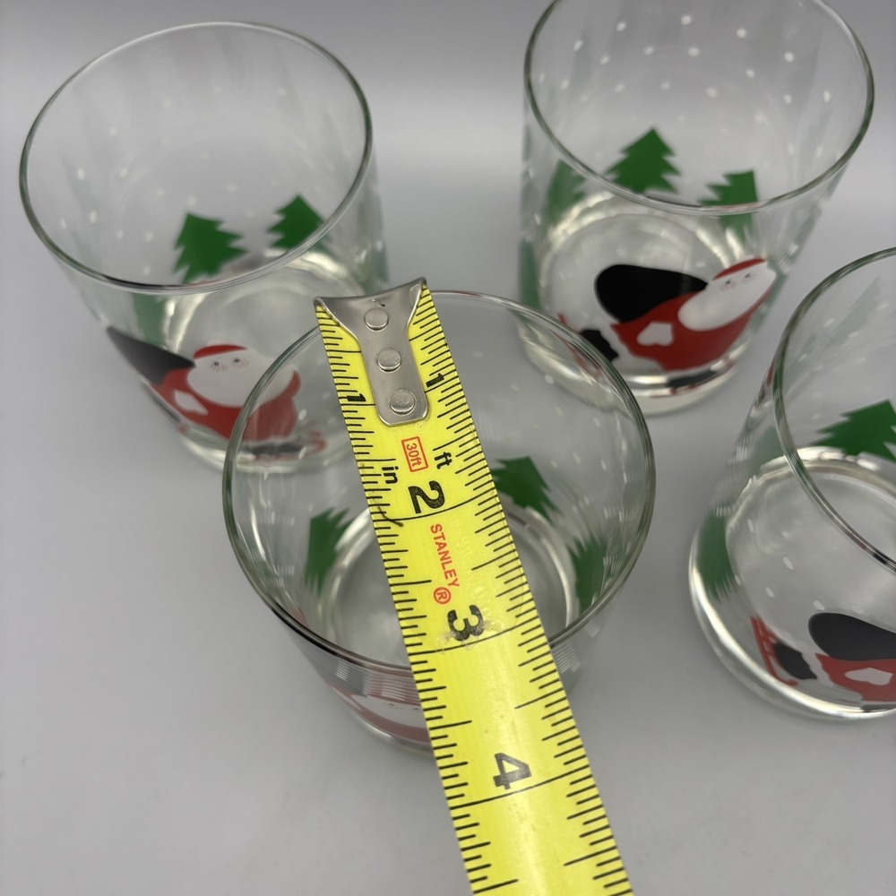 Vintage Set of 4 Crate and Barrel Ice Skating Santa Double Old Fashioned Glasses - Picture 7 of 7